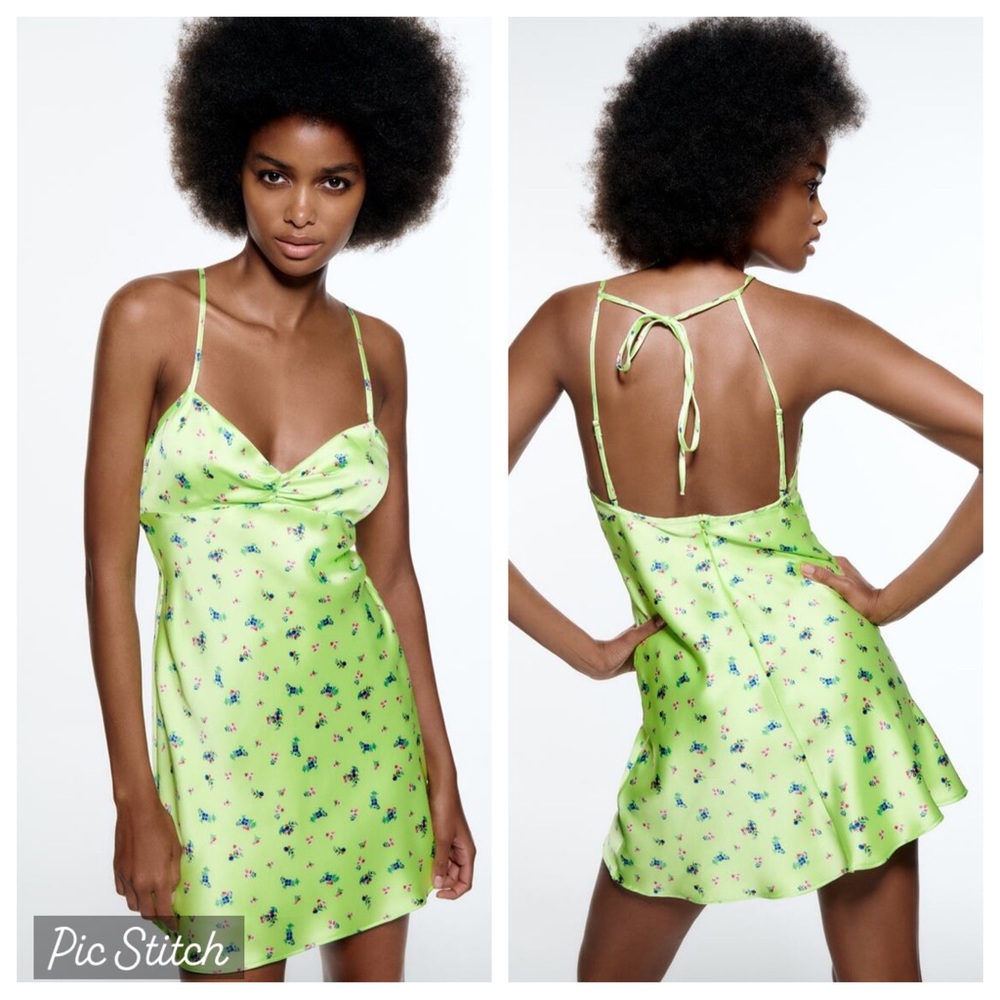 Zara Lime Green Floral Mini Dress